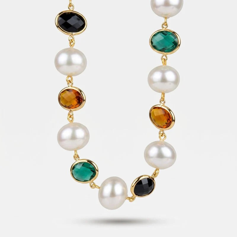 Collana in Metallo perline e cristalli colorati