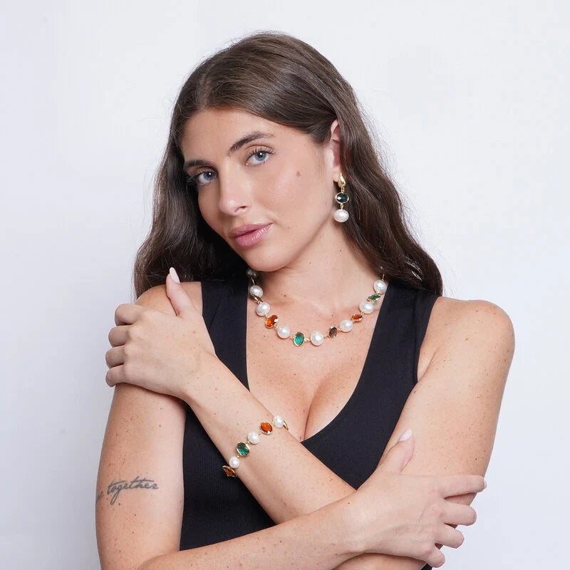 Collana in Metallo perline e cristalli colorati