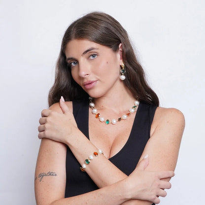 Collana in Metallo perline e cristalli colorati