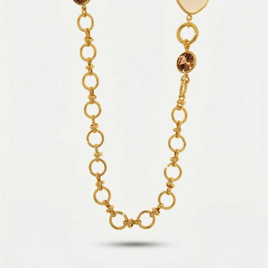 Collana in Metallo cristalli marroni e bianchi e chiusura a T