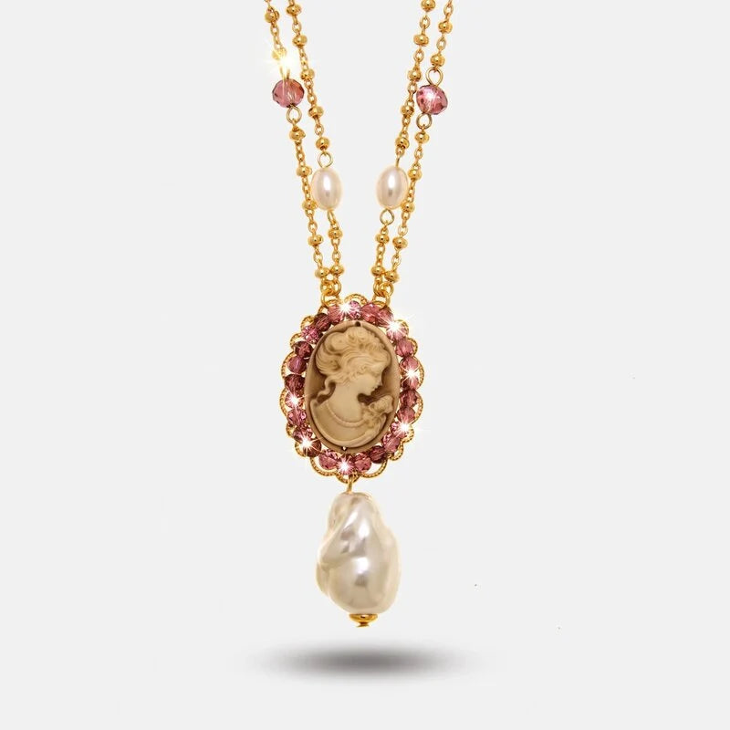 Collana in Metallo cammeo e perlina pendente