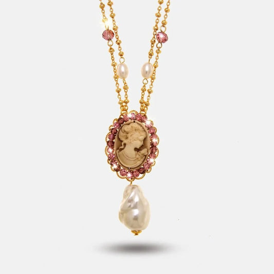 Collana in Metallo cammeo e perlina pendente