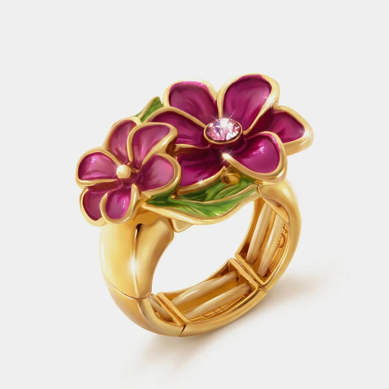 Anello in Metallo e ferma foulard fiori smaltati rosa