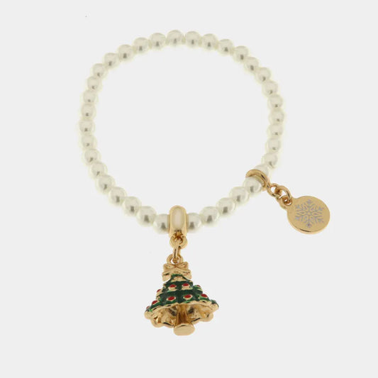 Bracciale in Metallo perle con albero di Natale