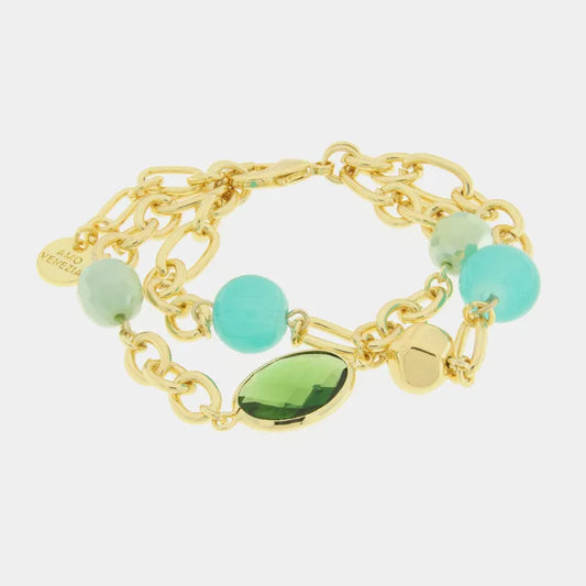 Bracciale in Metallo doppio filo con perle e cristalli