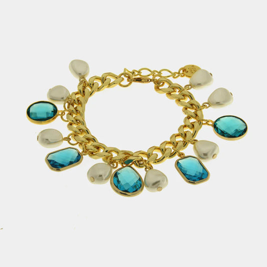 Bracciale in Metallo perle e cristalli azzurri
