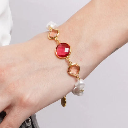 Bracciale in Metallo sfere con cristalli rosa