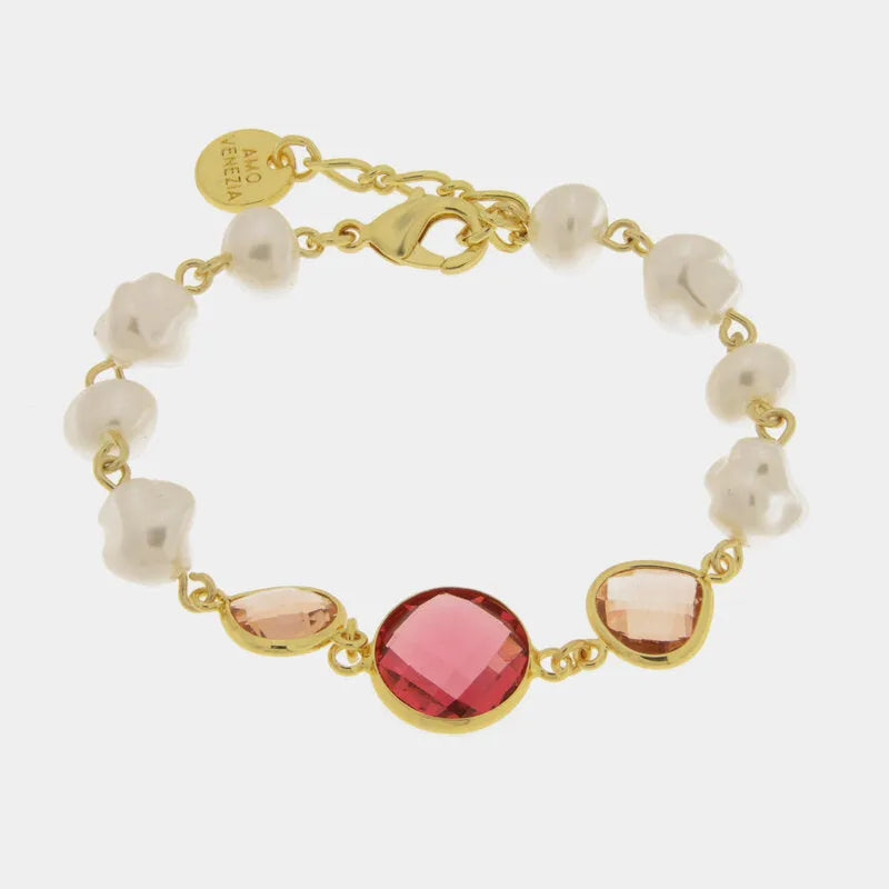 Bracciale in Metallo sfere con cristalli rosa