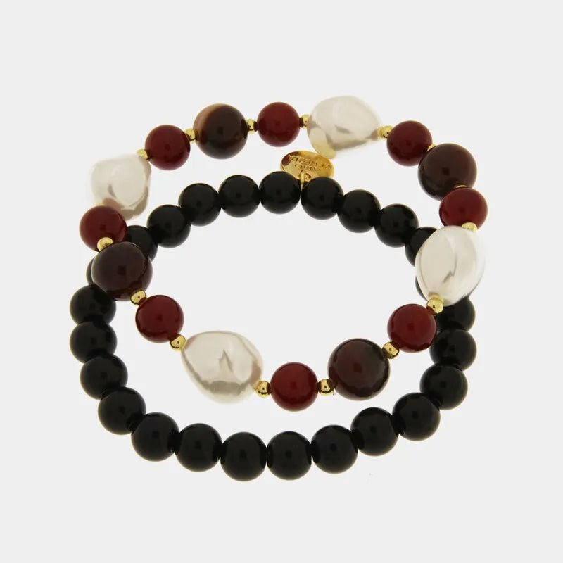 Bracciale in Metallo doppio con sfere nere, rosse e bianche