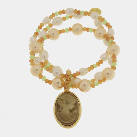 Bracciale in Metallo doppio con perle e cammeo