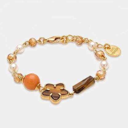 Bracciale in Metallo cristalli e fiore marrone