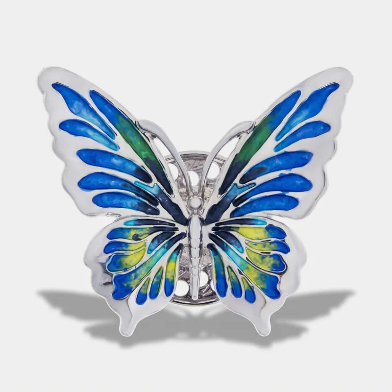 Spilla in Metallo magnetica farfalla smaltata sui toni del blu