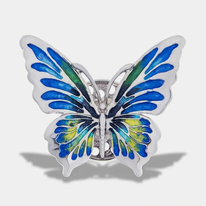 Spilla in Metallo magnetica farfalla smaltata sui toni del blu