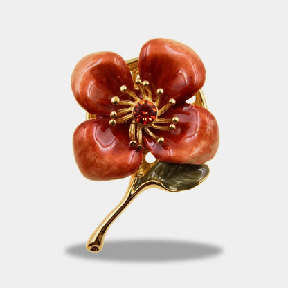 Spilla in Metallo magnetica fiore smaltato rosso