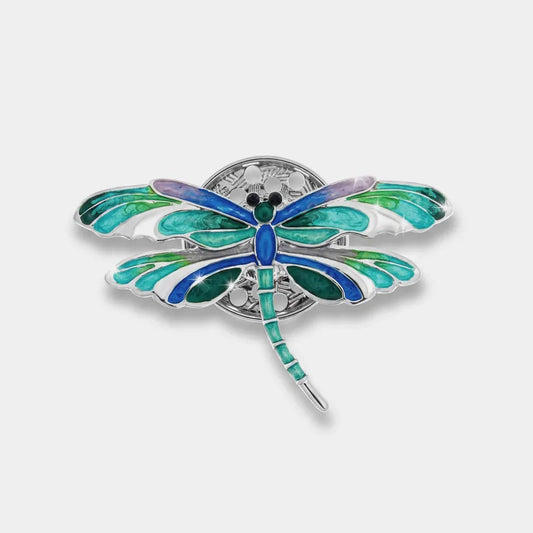 Spilla in Metallo magnetica libellula smaltata sui toni del blu