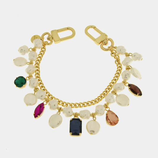 Accessorio borsa in Metallo doppia catena con perle e cristalli