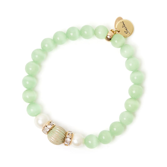 Bracciale elastico sfere, anellini di strass e perle Tarocchi - Verde