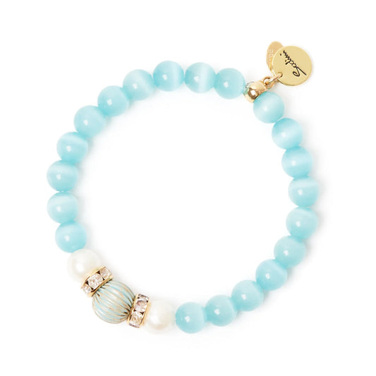 Bracciale elastico sfere, anellini di strass e perle Tarocchi - Blu