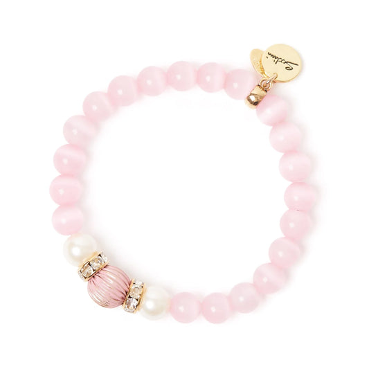Bracciale elastico sfere, anellini di strass e perle Tarocchi - Rosa