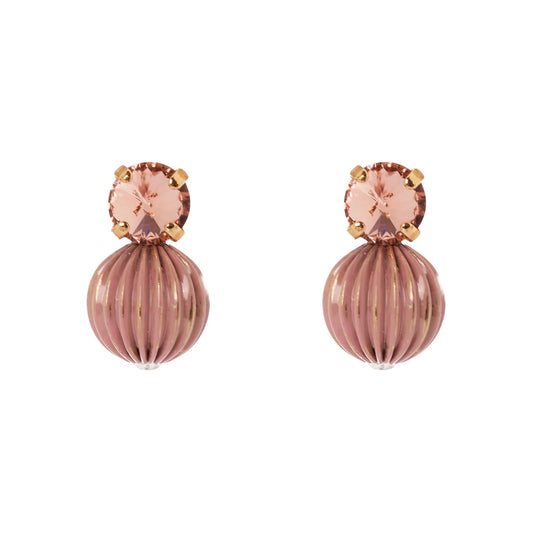 Orecchini cristallo e sfera rigata Tarocchi - Rosa