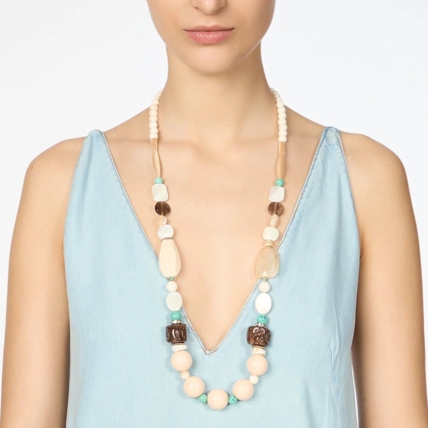 Collana lunga boule, sassolini e bonbon Maresia - Multicolor