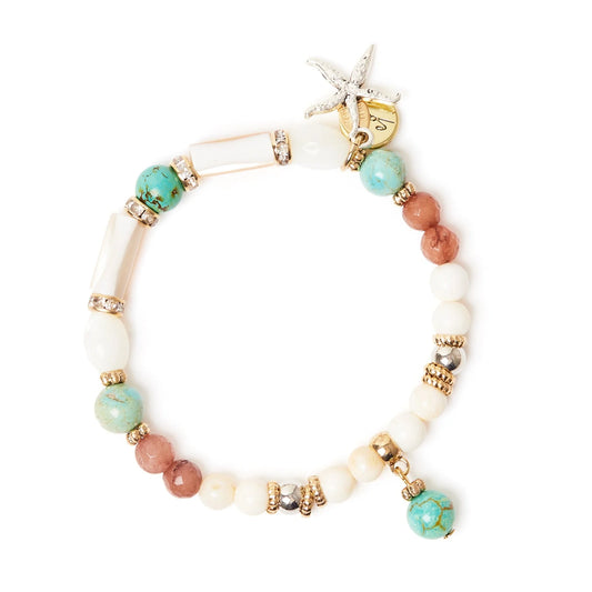 Bracciale elastico boule, sferetta e stella marina Maresia - Multicolor