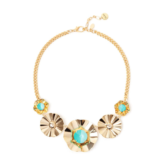 Collana corta groumette e fiori Ribera - Blu