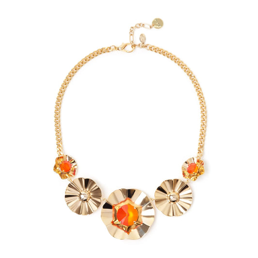 Collana corta groumette e fiori Ribera - Arancio