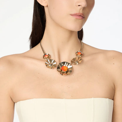 Collana corta groumette e fiori Ribera - Arancio