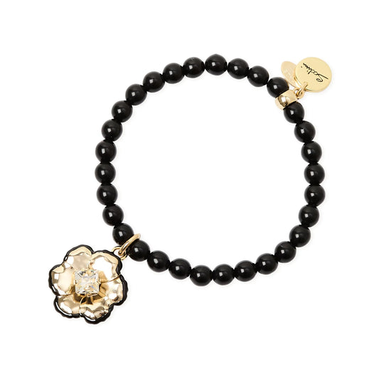 Bracciale elastico sfere fiore pendente La Dame - Oro