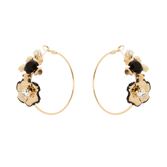 Orecchini cerchio due fiori La Dame - Oro