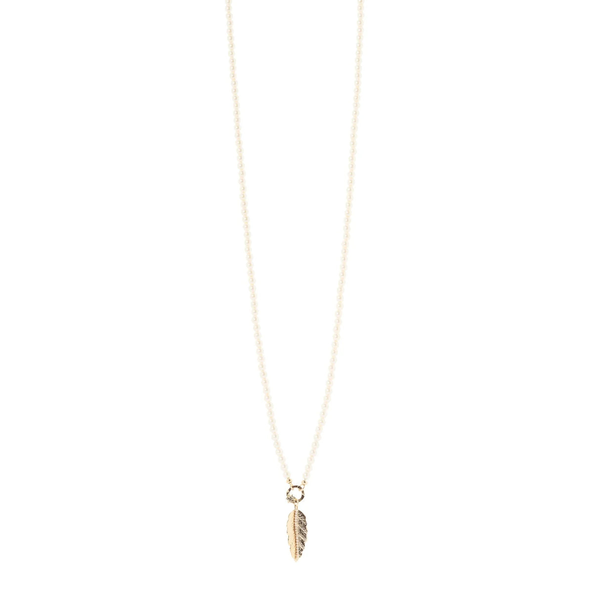 Collana lunga perle foglia pendente Daphne - Oro