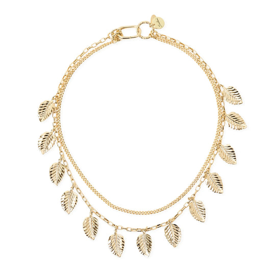 Collana corta due catene e foglie Daphne - Oro