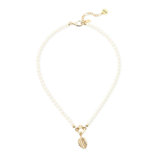 Collana corta perle foglia pendente Daphne - Oro