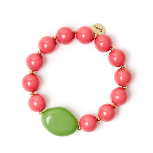 Bracciale elastico boule e ciottolo sinuoso Apuana - Verde e rosso