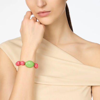 Bracciale elastico boule e ciottolo sinuoso Apuana - Verde e rosso