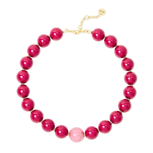 Collana corta sfere e boule sfaccettata Belle Epoque - Fucsia