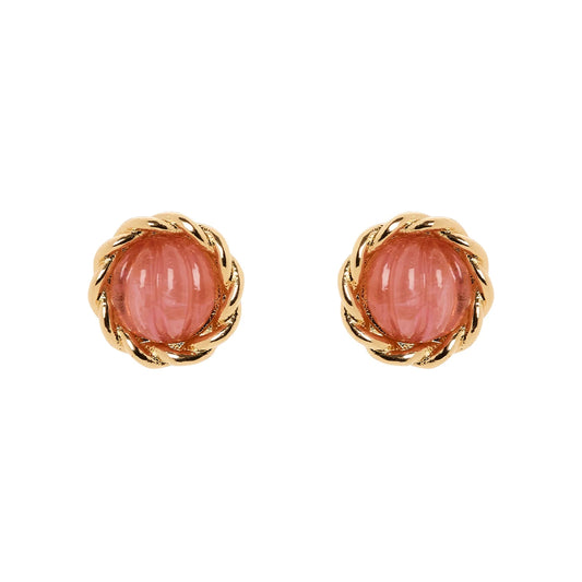 Orecchini mini bottone cabochon rigato Belle Epoque - Rosa