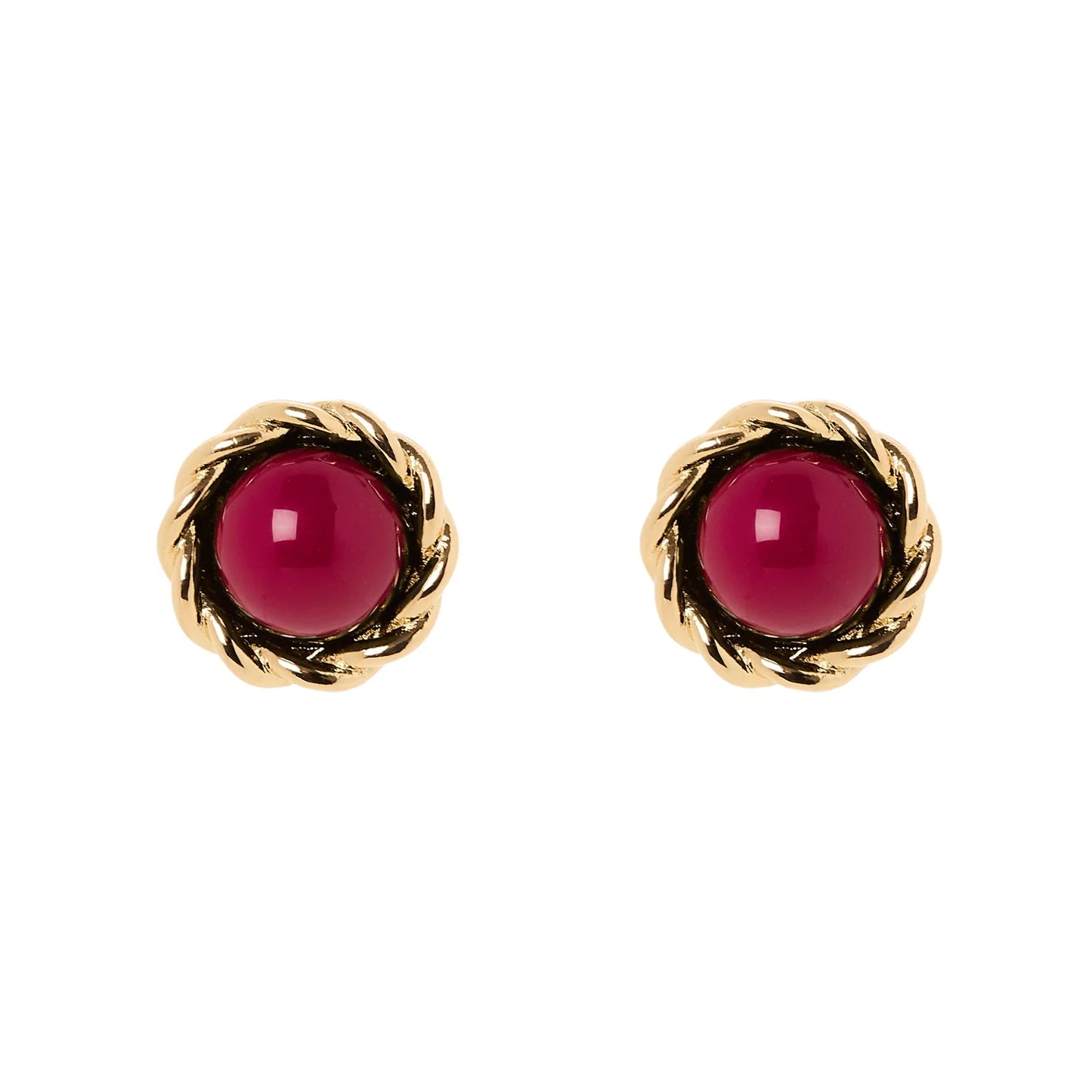 Orecchini mini bottone cabochon Belle Epoque - Fucsia