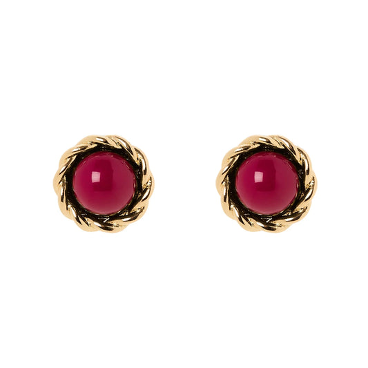 Orecchini mini bottone cabochon Belle Epoque - Fucsia