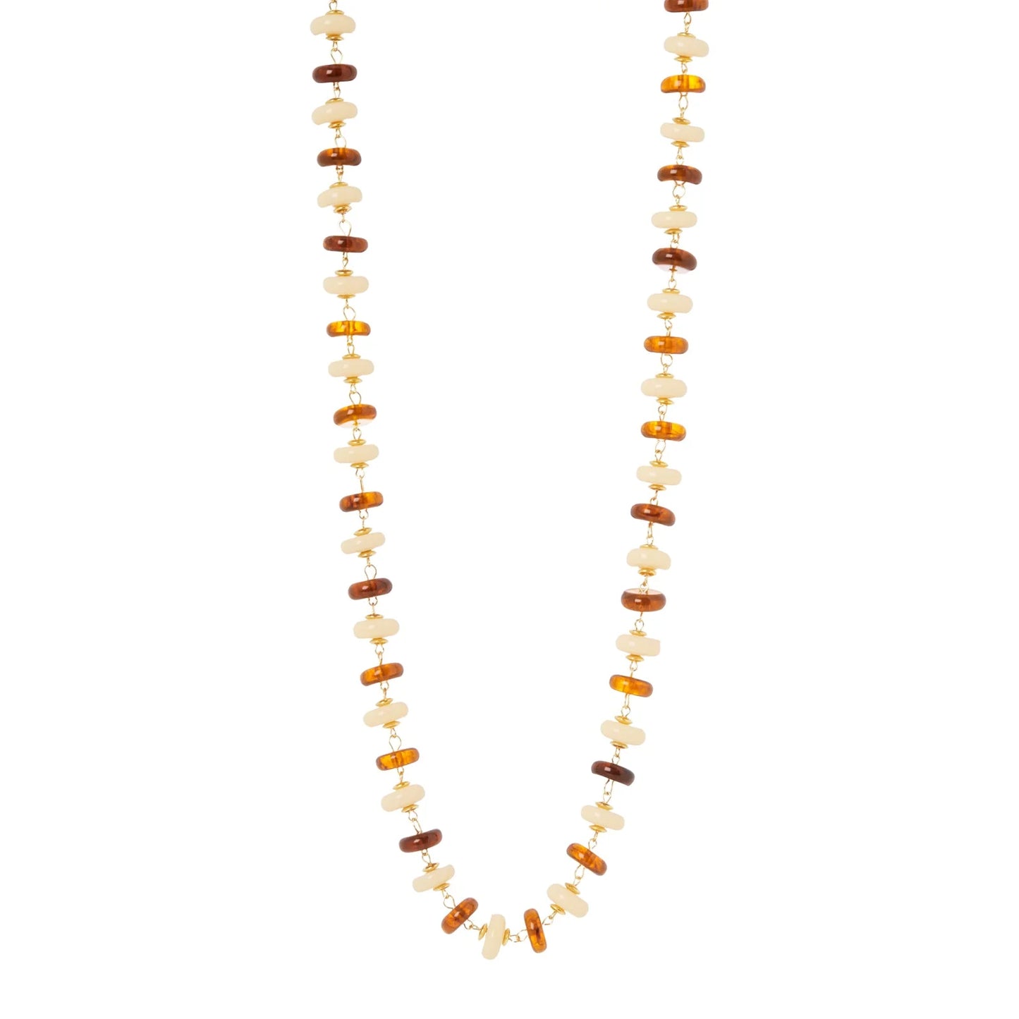 Collana lunga a bonbon Vieste - Avorio e ambra