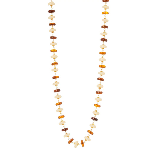 Collana lunga a bonbon Vieste - Avorio e ambra
