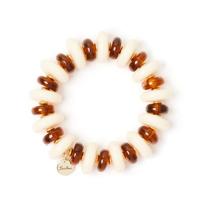 Bracciale elastico a bonbon Vieste - Avorio e ambra