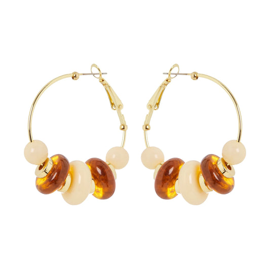 Orecchini a cerchio filiforme bonbon boule Vieste - Avorio e ambra