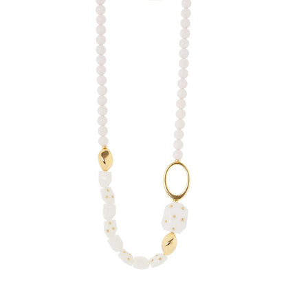 Collana lunga boule ed elementi poliedrici Filicudi - Bianco