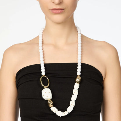 Collana lunga boule ed elementi poliedrici Filicudi - Bianco