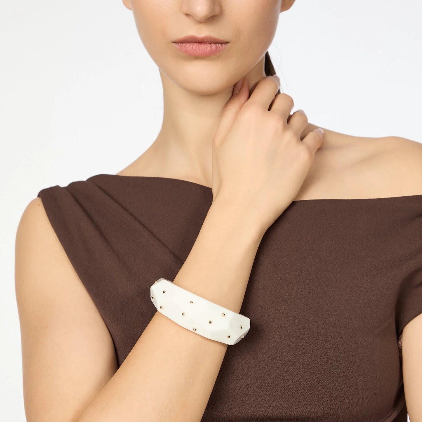 Bracciale rigido superficie poliedrica Filicudi - Bianco