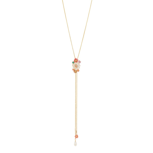 Collana lunga a cravatta e fiori Hanami - Multicolor