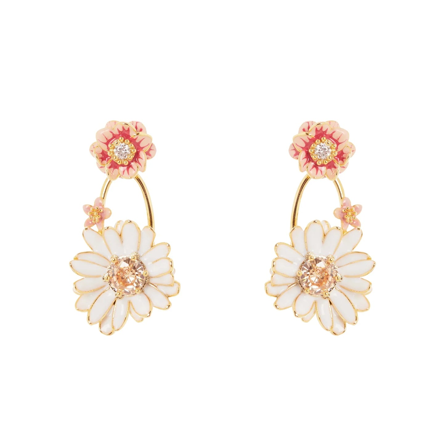 Orecchini cerchio ovale e tre fiori Hanami - Multicolor