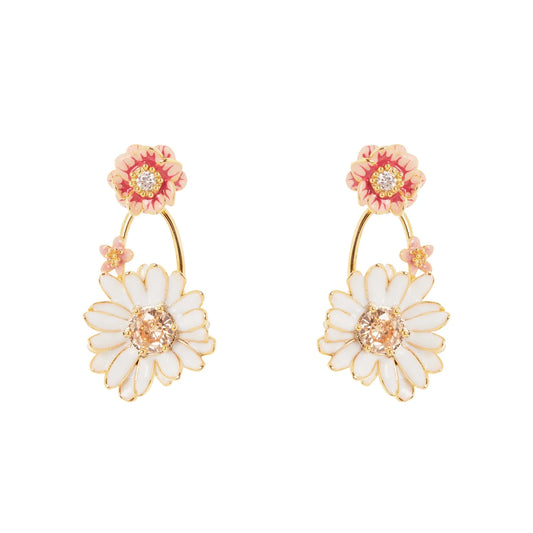 Orecchini cerchio ovale e tre fiori Hanami - Multicolor
